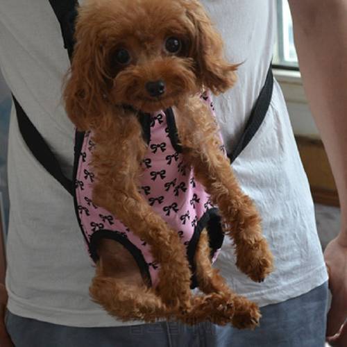 New hot Pet Dog Bag Carrier for small dogs Bow Five Holes Backpack Front Chest Backpack Black and pink color