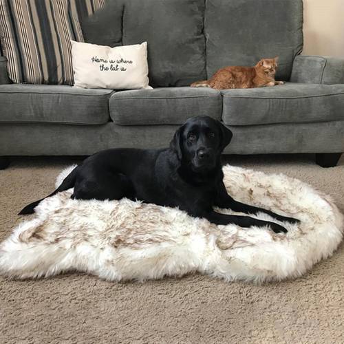 VIP LINK-Pet Dog Bed Mat Faux Fur Plush Dog Cushion Mat Super Soft Puppy Rest Blanket Bed Cat Dog Cushion