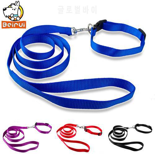 Nylon Pet Dog Collar And Lead Set Dogs Walking Leashes Match Adjustable Collars Blue Red Purple Black Colors S/M/L
