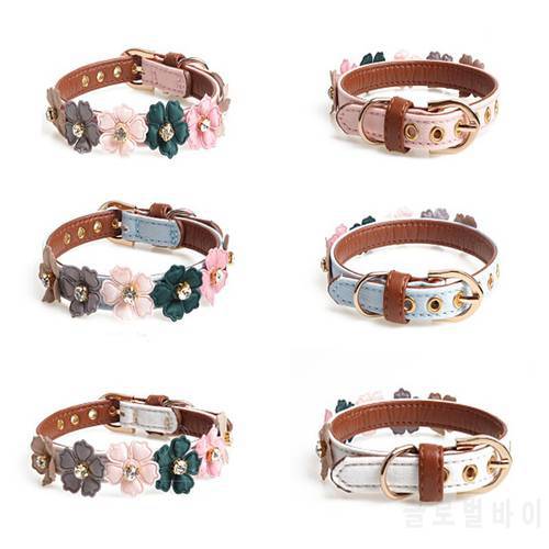 Diamond Pet Cat Dog Collar Flower Chain Perro Leather for Small Middle Chihuahua Pug Spitz Pet Supplies New High Grade