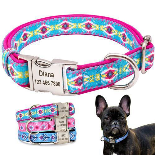 Personalized Dog Collar Printed Nylon Pet Dog Tag Collar Custom Puppy ID Collars Perro For Small Large Dogs Anti-lost Engraved