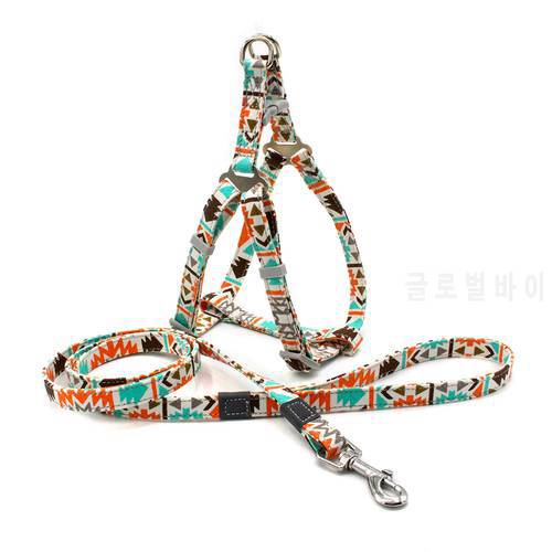 No Pull Dog Harness Set with 1.2m Dog Leash Size Adjustable Canvas Print Harness for Dogs Pitbull Leashes Dog Supplies for Pet
