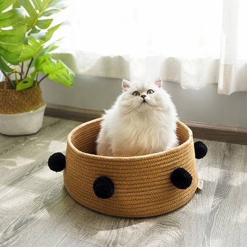Pet Cat Bed House for Cat Sofal Mat Cotton Handmade Cat Basket for Cats All Season Cat House Pet Puppy Kennel Cat Villa Beds