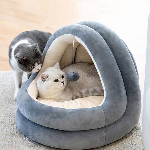 Pet Cat House Bed Yurt Small Dog Beds Tent Warm Soft Cat Kennel Four Seasons Portable Removable Washable Puppy Mat Cat Supplies