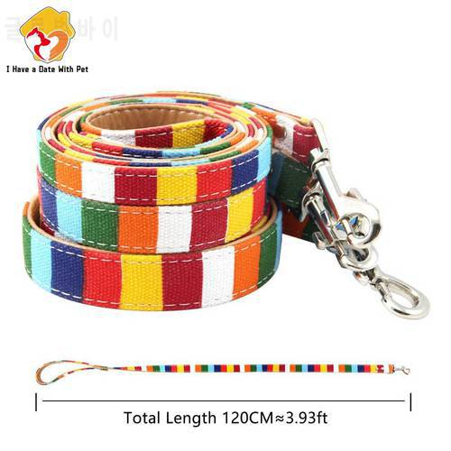 Pet Supplies Durable Padded Dog Leash for Small Medium Big Dog Personalized Color Stripe Canvas Plus Leather Dog Lead Training