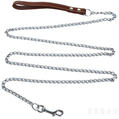 Durable Anti-Bite Metal Dog Chain Lead For Small Medium Large Dog Chain Leash Handle Leads PU Leather Iron Chain Pet Accessories