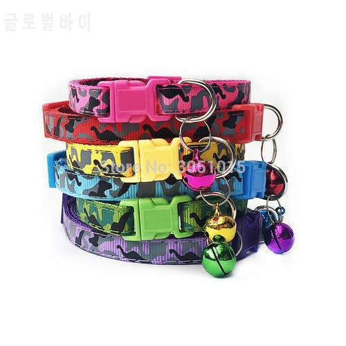 Wholesale 100Pcs Cat Collar with Bell Fashion Camouflage Print Small Dog Puppy Kitten ID Collars Adjustable Cat Supplies