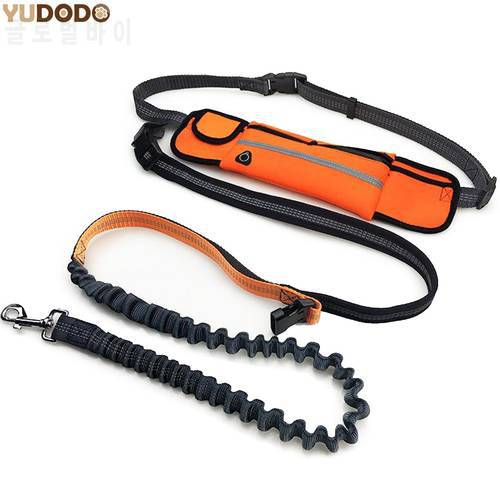 Hand Free Elastic Dog Leash Adjustable Padded Waist Reflective Running Jogging Walking Pet Lead Belt With Pouch Bags
