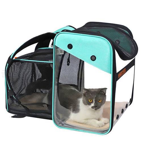 Pet Cat Dog Bike Carrier Transparent Backpack Full View Extended Outdoor Travel Carrier with Expansion Space Foldable Pet Bag