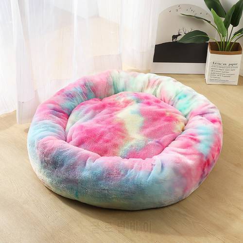 Best Cat Bed Winter Soft Comfortable Round Bed Colorful Rainbow Design Dog Bed House For Puppy cat bed deep sleeping for pets