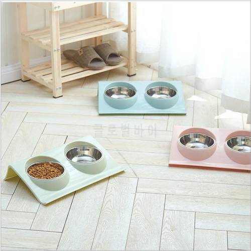 Stainless Steel Pet Dog Double Bowls Food Plate Feeder for Dog Puppy