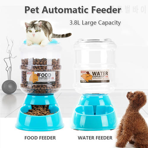 3.8L Pet Cat Automatic Feeder Water Dispenser with Large Capacity Dog Food Bowl Water Fountain Drinking Feeding Pet Supplies