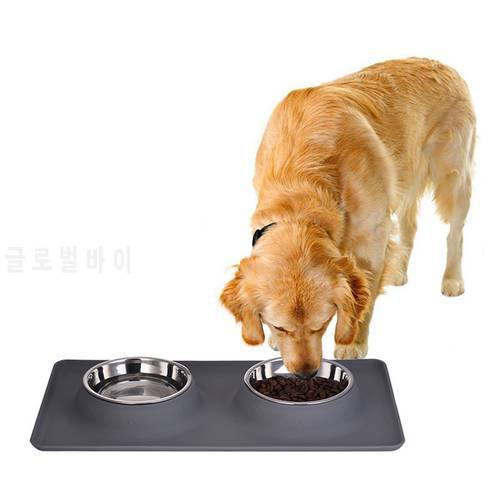 Pet Feeder Stainless Steel Double Bowl comedero Travel Water Bowl Non-Skid Silicone Mat For Pet Dog Cat Puppy Food Water Dish