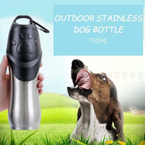Pet Bottle 750 ML High Capacity Portable Safety Stainless Steel Dog Cat Drinking Water Bottle Outdoors Travel Dog Bowl Dispenser
