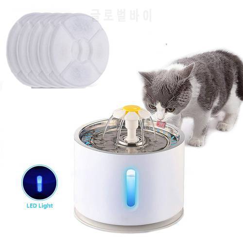 Automatic Pet Cat Water Fountain with LED Lighting 5 Pack Filters 2.4L USB Water Dispenser Cat Super Mute Drinker Feeder Bowls
