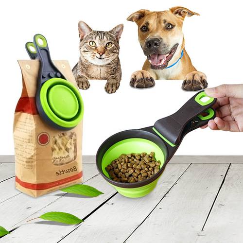 Pet Folded Dog Cat Feeders Bowl Food Scoop Spoon Sealing Clipper Food Storage Pet Cat Dog Supplies Collapsible Doggie Snack Cup