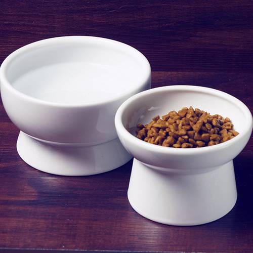 Pet Cat Ceramics Bowl Classical Cervical Health Protective Bowl High Base Water Food Feeder Puppy Kitten Pet Feeding Pet Bowl