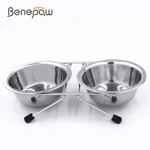Benepaw Stainless Steel Raised Dog Double Bowls Anti-skid Pet Food Water Bowl For Small Medium Large Dogs Cat Puppy Feeding