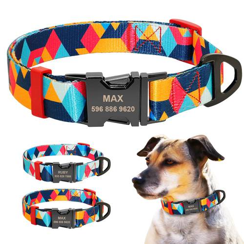 Pet Dog Collar Personalized Nylon Print Small Dog Collars Custom Pitbull Chihuahua Collar Engrave for Small Medium Large Dogs