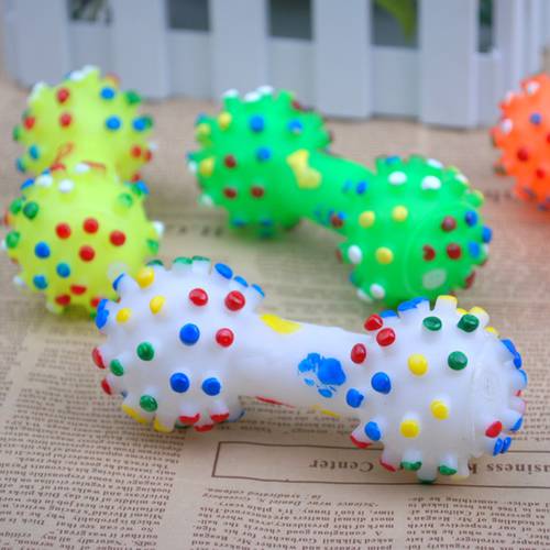 1pcs Pet Dog Toys Colorful Dotted Dumbbell Shaped Dog Toys Squeeze Cute Squeaky Faux Bone Pet Chew Toys For Small Dogs Toys