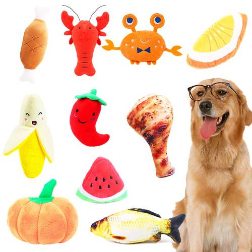 Cute Plush Dog Toys Stuffed Squeaky Bone Fish Cat Toys Sound Dog Cat Chew Squeaker Toy for Pet Small Dog Puppy