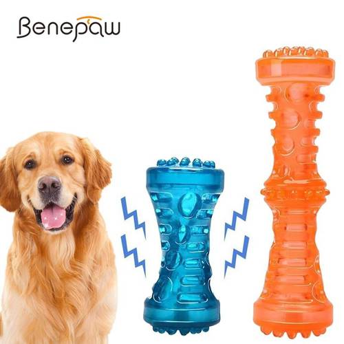 Benepaw Durable Interactive Toy Dog Chew Non-toxic Tooth Cleaning Puppy Pet Toys Sound Squeaker Rubber Molar Stick Dog Play Game