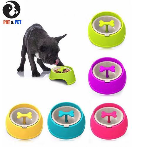 Pet Dog Cat Drinking Water Fun Bone Shaped Slow Feeder Dog Food Bowls Water Bowl Dishes For Puppy Small Big Pets Feeding