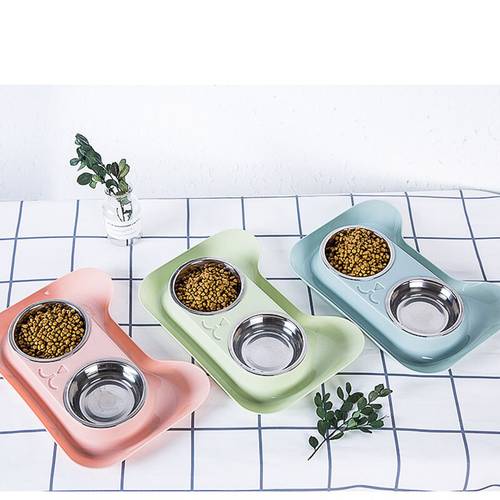 Pet Accessories Dog Bowls Double Food Water Feeder Stainless Steel Pet Drinking Dish Feeder Cat Puppy Feeding Supplies Small Dog