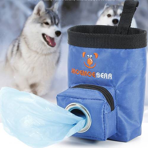 Oxford Pet Dog Feeding Bag With Garbage Bags Portable Outdoor Pet Dog Treat Pouch Puppy Snack Reward Waist Bag Pockets Dog Bowl