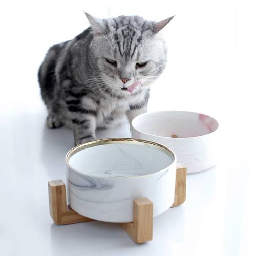 Cat Ceramic Bowl Pet Solid Wooden Frame Cat Drink Water Bowl Dog Food Basin Dog Bowl Ragdoll Food Bowl Cat Supplies