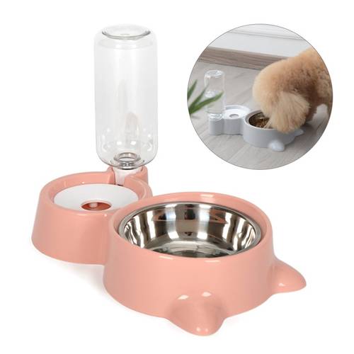 Dog Bowl 2 In 1 PP Stainless Steel Automatic Water Dispenser Feeder Non-Slip Pet Dog Cat Drinker Cute Pet Food Container Hot
