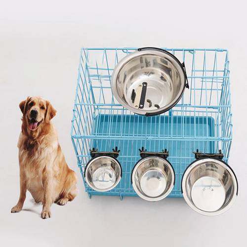 Pet Dog Cat Bowl Stainless Steel Dog Feeders Cage Non Slip Hanging Food Dish Drinking Water Dog Feeder For Dogs Cats Supplies