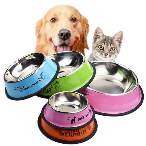 Pet Bowl Cat Cartoon Stainless Steel Dog Pot Bowl Pet Feeder Gamelle Chien Water Bottle Food for dogs cats feeder
