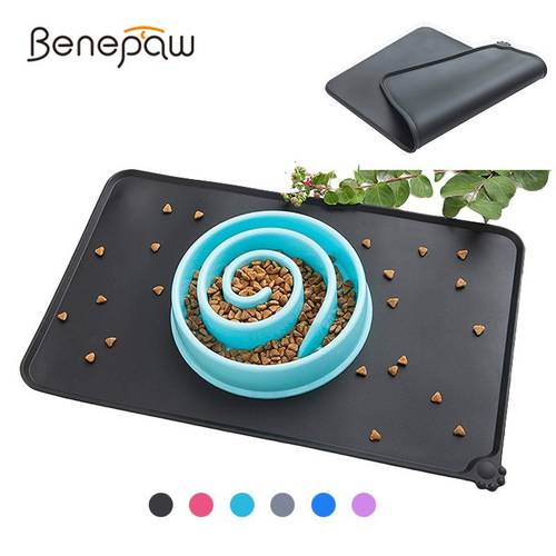 Benepaw Waterproof Silicone Dog Food Mat Food Grade Antislip Small Medium Large Dog Placement Bowl Mat Pet Feeding Tray Cats