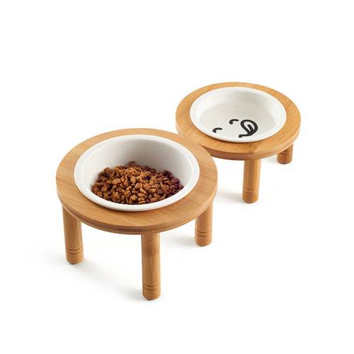 Cat Dog Bowls Stand ceramic Bowls cats Dogs drinking water food bowl standing ceramic bowls Bamboo Elevated small pet feeder