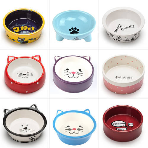 New Dog Cat Bowls Ceramic Travel Cartoon Letter Cat Feeding Feeder Water Bowl for Pet Dog Cats Puppy Outdoor Food Dish