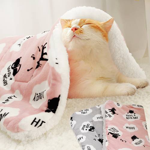 Fleece Cat Bed Mat Pet Bed Mat New Pet Soft Dog Cat Blanket Winter Foldable Pet Cushion Soft Warm Sleep Mat Cat Supplies