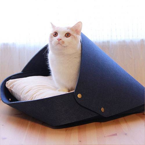 Felt Cat Bed Cave with Mat, Self Warming Cat Hideaways for Cats and Kittens
