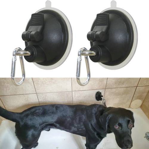 2/Pk Pet Grooming Steel Leash Black Durable Suction Cup Accessories Dog Cat Bathtub Shower Bathing without Leash
