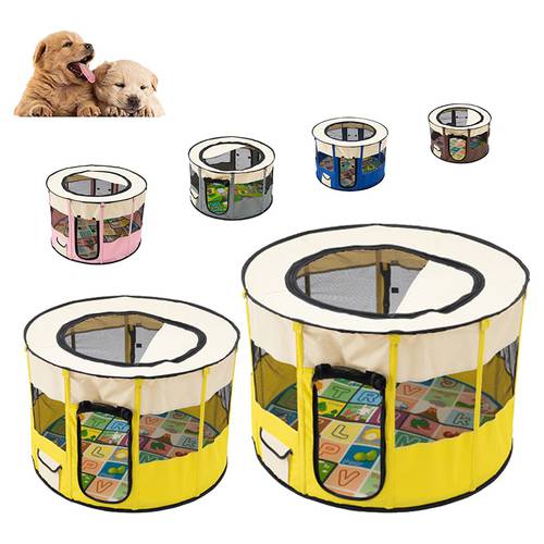 Portable Folding Pet tent Dog House Cage Dog Cat Tent Playpen Puppy Kennel Easy Operation Indoor Dog Delivery Room Round Fence