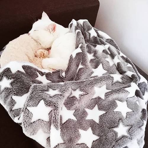 Warm Cat Dog Bed Star Print Puppy Dog Blanket Soft Flannel Fleece Sleeping Bed Mat Cover House For Dogs Pet Supplies 3 Sizes