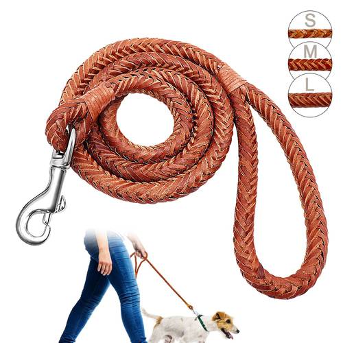 Dog Leash Rope Leather For Small Dogs Braided Pet Running Tracking Leash Puppy Pet Walking Leash Brown 4ft for Small Medium Dog