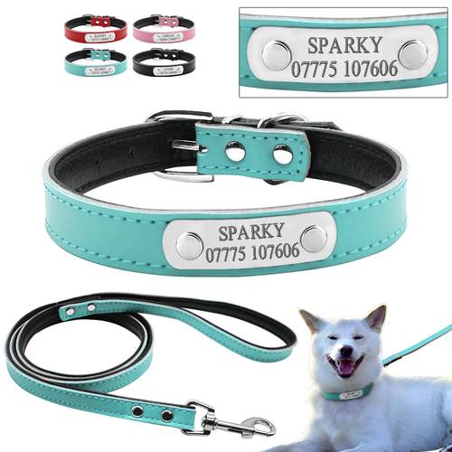 4 Colors Personalized Engraved Dog Collar Leash Set Customized Name Phone Metal Buckle Cat Puppy Pet ID Collar XS S M