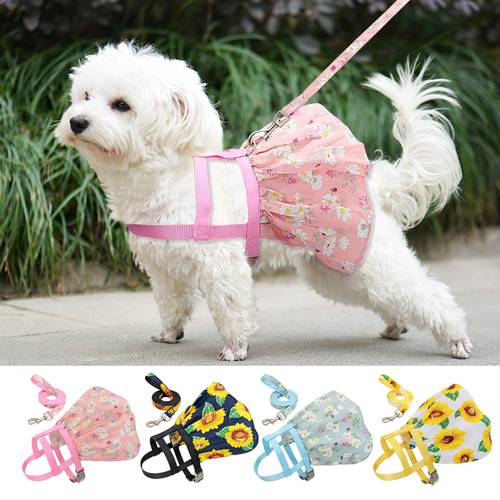 Small Puppy Dog Cat Clothes Harness Leash Adjustable Floral Printed Pet Harness Vest Dress For Small Medium Dogs Cats Chihuahua