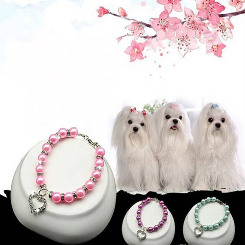 Pet Accessories Heart Rhinestone Puppy Dog Cat Pearl Necklace Pet Accessories Love Diamond Pets Dogs Collar Jewelry
