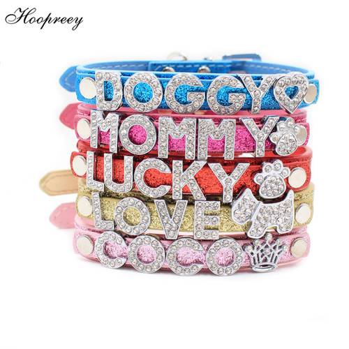Custom Pet Name Personalized Bling Dog Cat Collar Luxury Rhinestone Letter Adjustable Puppy Leather Collar for Small Medium Dogs