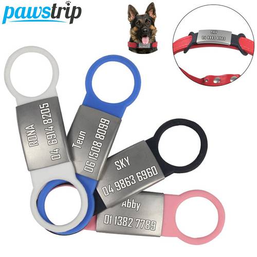 1pc Pet Dog Tag Silicone Stainless Steel Dog ID Tag Engraved Dog Collar Anti-lost Pet Nameplate Tags For Dog Cat Tensile Rubber