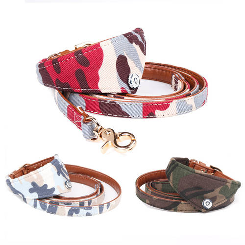 Camouflage Pets Dog/Cat Collar PU Leather Bowknot Small Medium Dogs Necklace Bandana Pet Cats Collars Leashes Set
