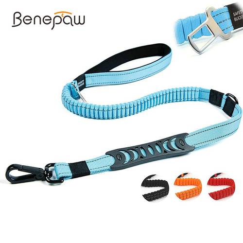 Benepaw Multifunctional Heavy Duty Bungee Dog Leash Reflective Shock Absorbing Training Leash 2 Traffic Handle Dog Car Seat Belt