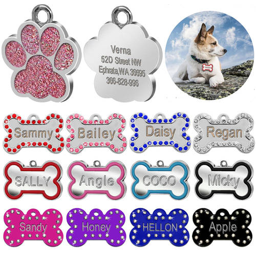 Custom Engraved Pet Dog Tags Personalized Cat Puppy ID Name Collar Tag Bone Paw Collar Accessories Anti-lost Stainless Steel